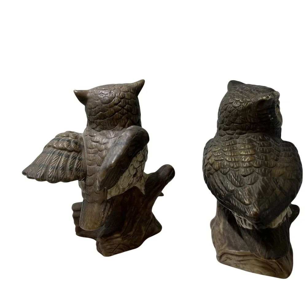Vintage Homco Porcelain Owl On A Branch Figurines 5 X 4 Inches Set Of 2